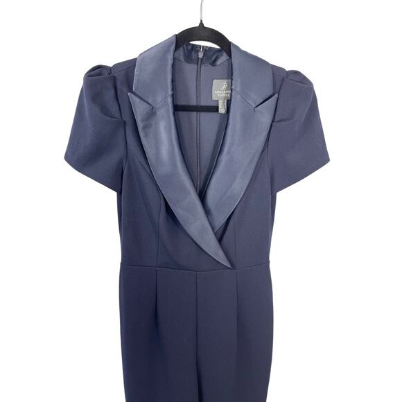 Adrianna Papell Women's Cap Sleeve Crepe Jumpsuit Satin Tuxedo Lapel - Picture 2 of 9